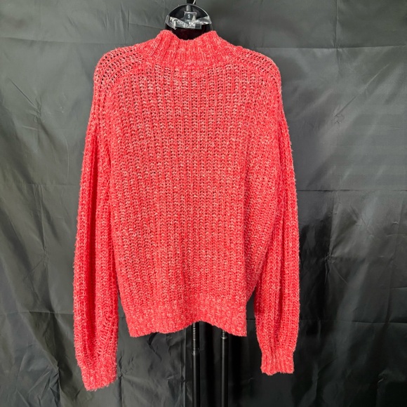 Anthropologie Vibrant Coral V-Neck Sweater - Picture 6 of 13